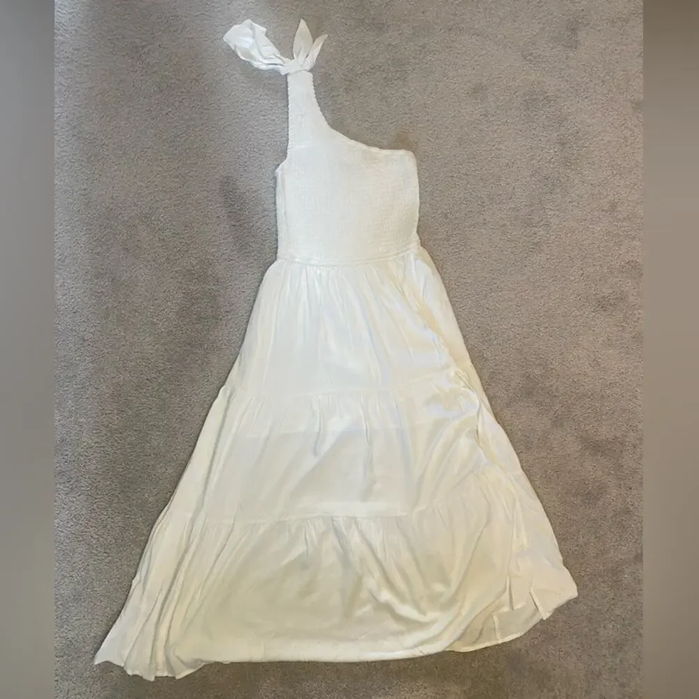 Merokeety Dress Womens Size Small NEW White Coastal Smocked Ruffle Tiered Midi - Picture 6 of 7